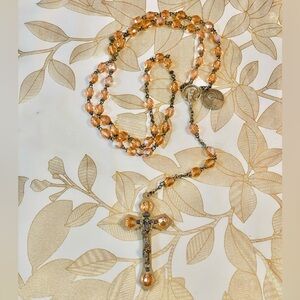 Vtg Catholic Silver Tone Crucifix Cross Jesus Pendant Necklace Rosary Italy